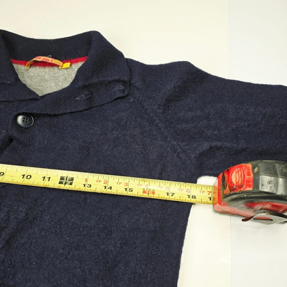 Kuna Navy Knit Cardigan Sweater Leather‎ Elbow Patches Mens Small Button Down
